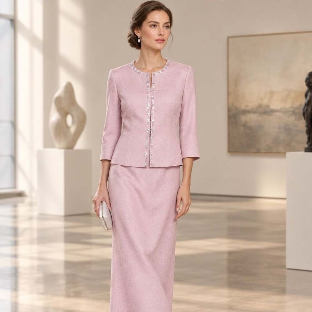 Jessica Howard Suit Set Size 12 Pink Sequin Trim Jacket Skirt